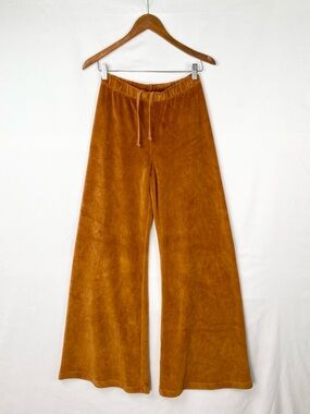 Suzie Kondi Lito Velour Pants Wide Leg High Waisted Size XS Orange Drawstring